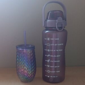 Purple Water Bottle and Iridescent Tumbler Set